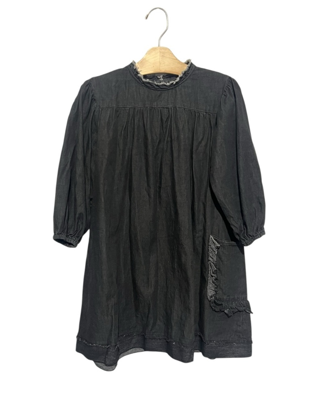 Loud Apparel Girls 6 Ruffle-Trim Black Casual Dress